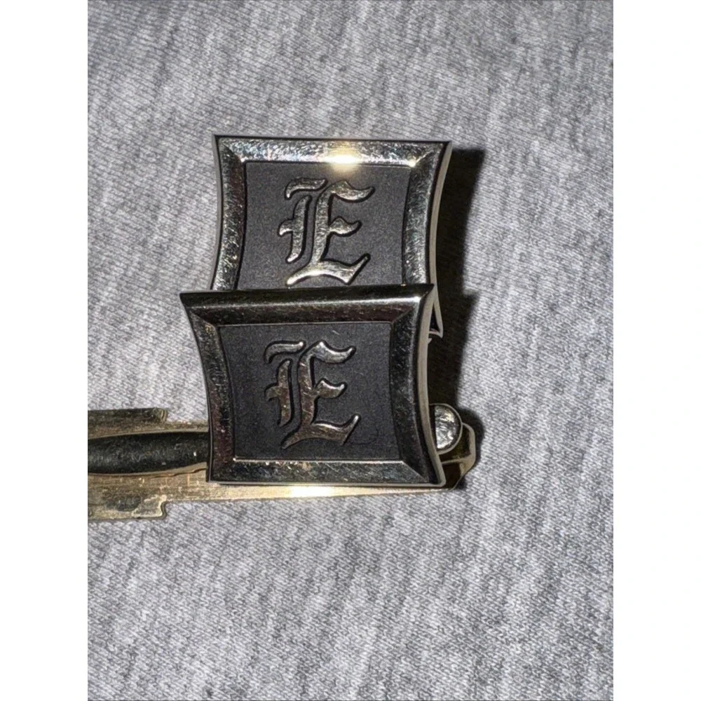 Vintage Hicock Initial Monogram “E” Tie Tack And Cuff Links Set Goldtone